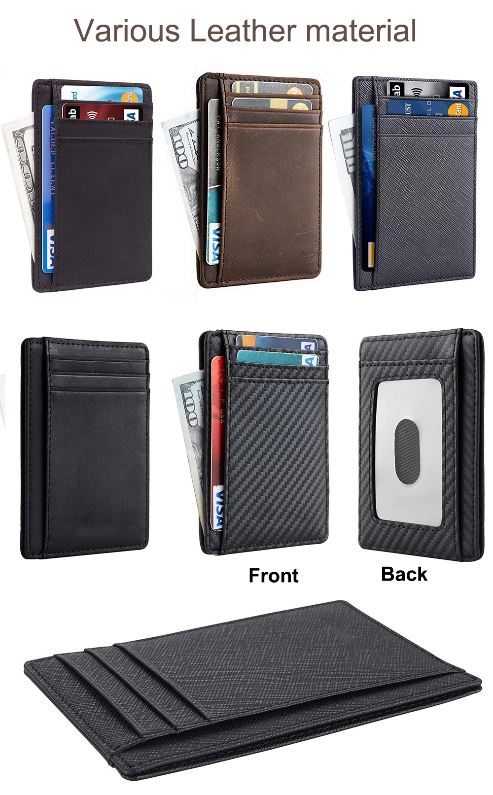 Customization Wholesale Passport Holders Wallet Leather PVC Foldable Metal Money Clip RFID Blocking Aluminum Business Magnetic ID Coin Credit Card Holder