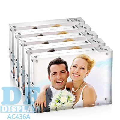 Clear Acrylic Picture Frame Magnetic Floating Picture Frames/Photo Display Stands Frameless Double Sided Photo Holder